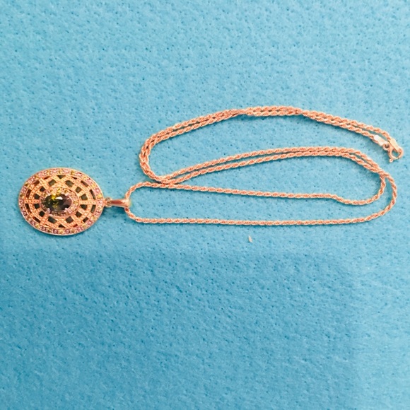 New Gold Necklace With Natural Chrysoprase Gem - Picture 7 of 8